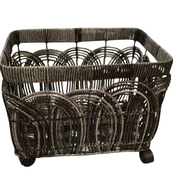 At Home Woven Rattan Rolling Decorative Basket - Picture 1 of 7